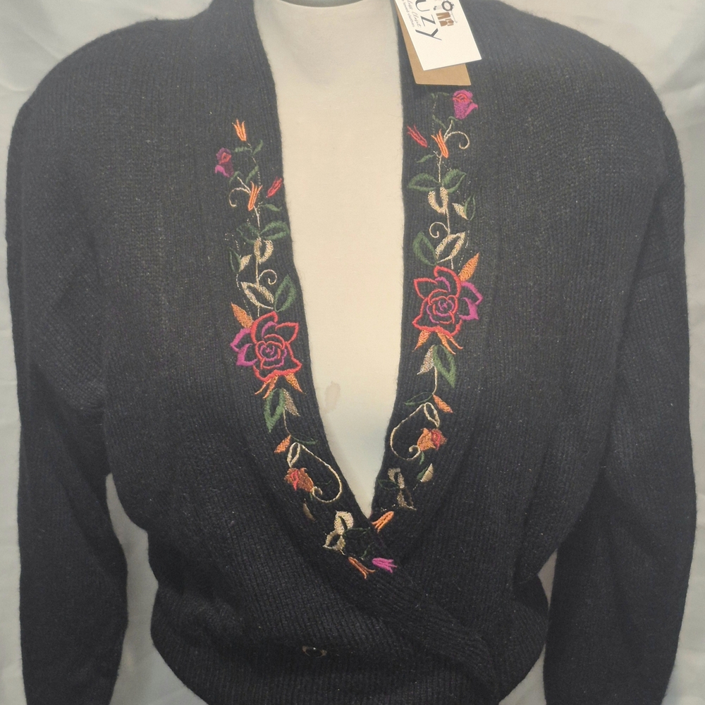 MARELLA Black Sweater with Floral Embroidery